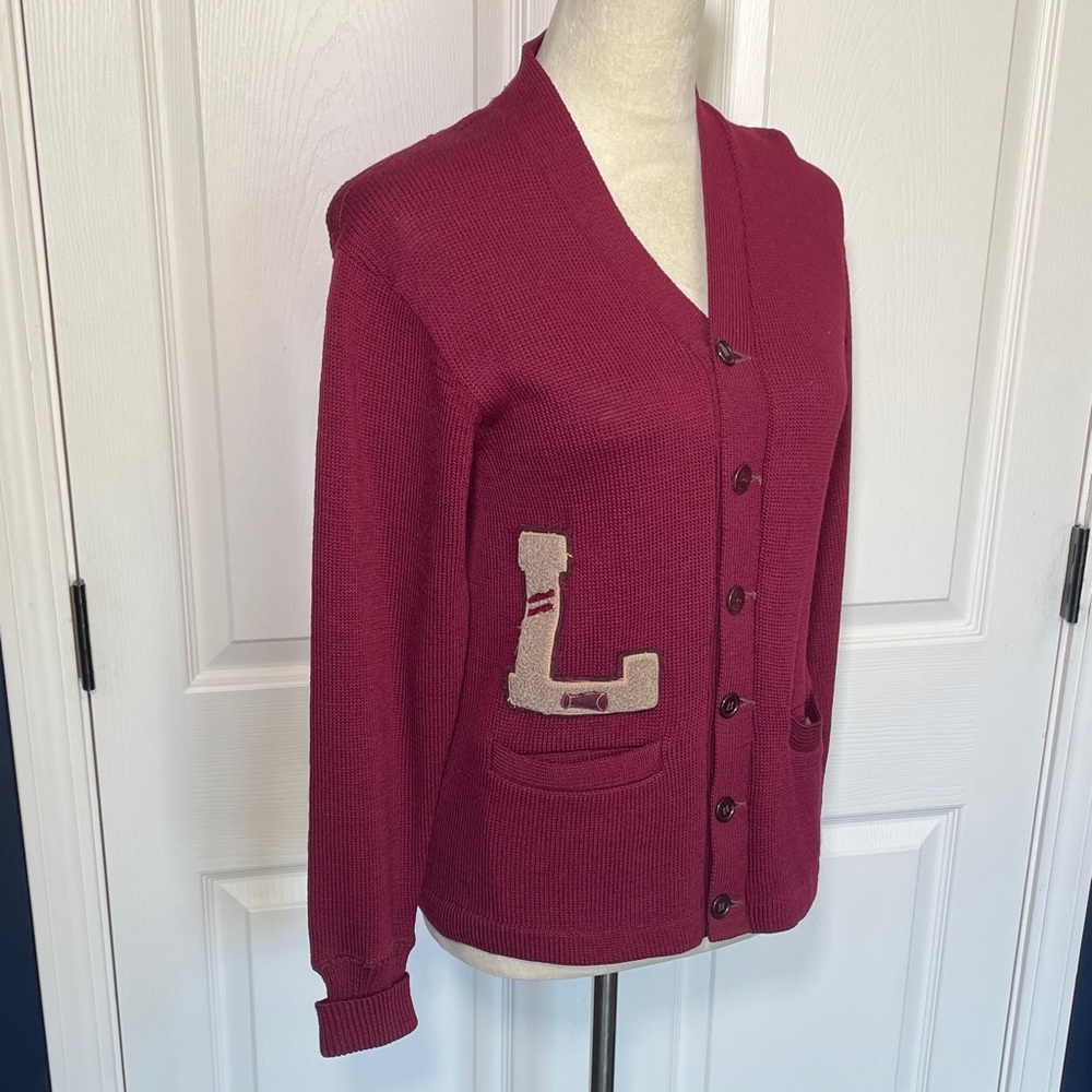 Vintage 1940s/50s McGregor‎ Burgundy Letterman Wool Cardigan Size Small